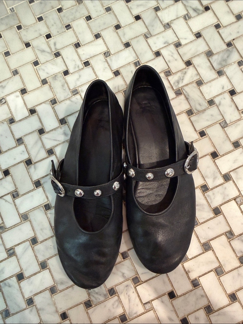 Zara Black Mary Jane Flats with Stud Embellished Strap